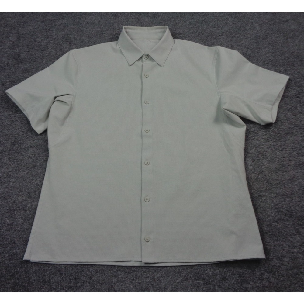 Lululemon Airing Easy Shirt Men's Medium Gray Short Sleeve Button Up Performance